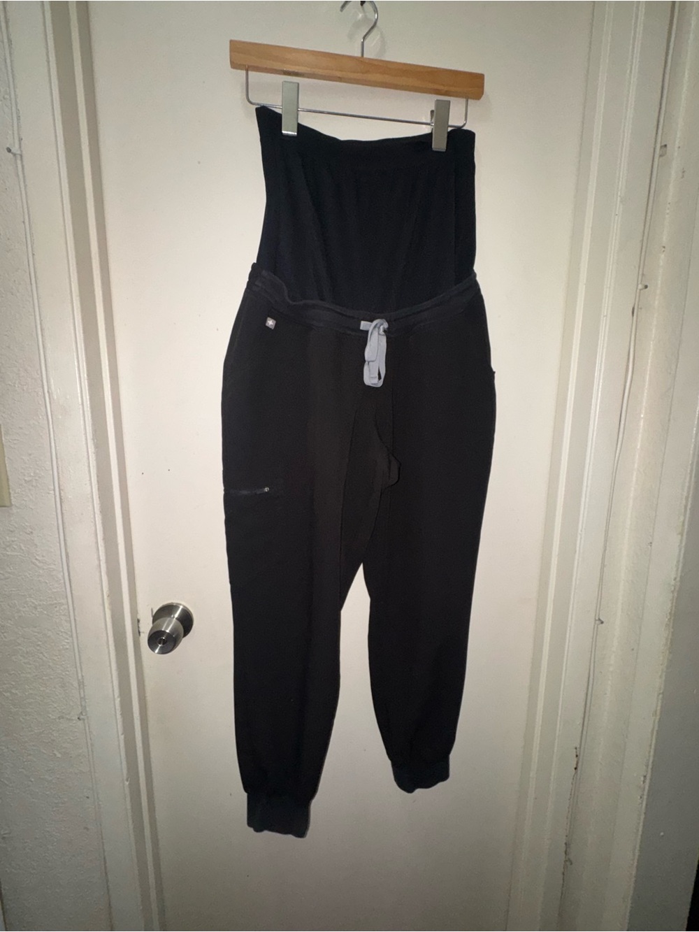 Figs Black Maternity Track Joggers with Drawstring